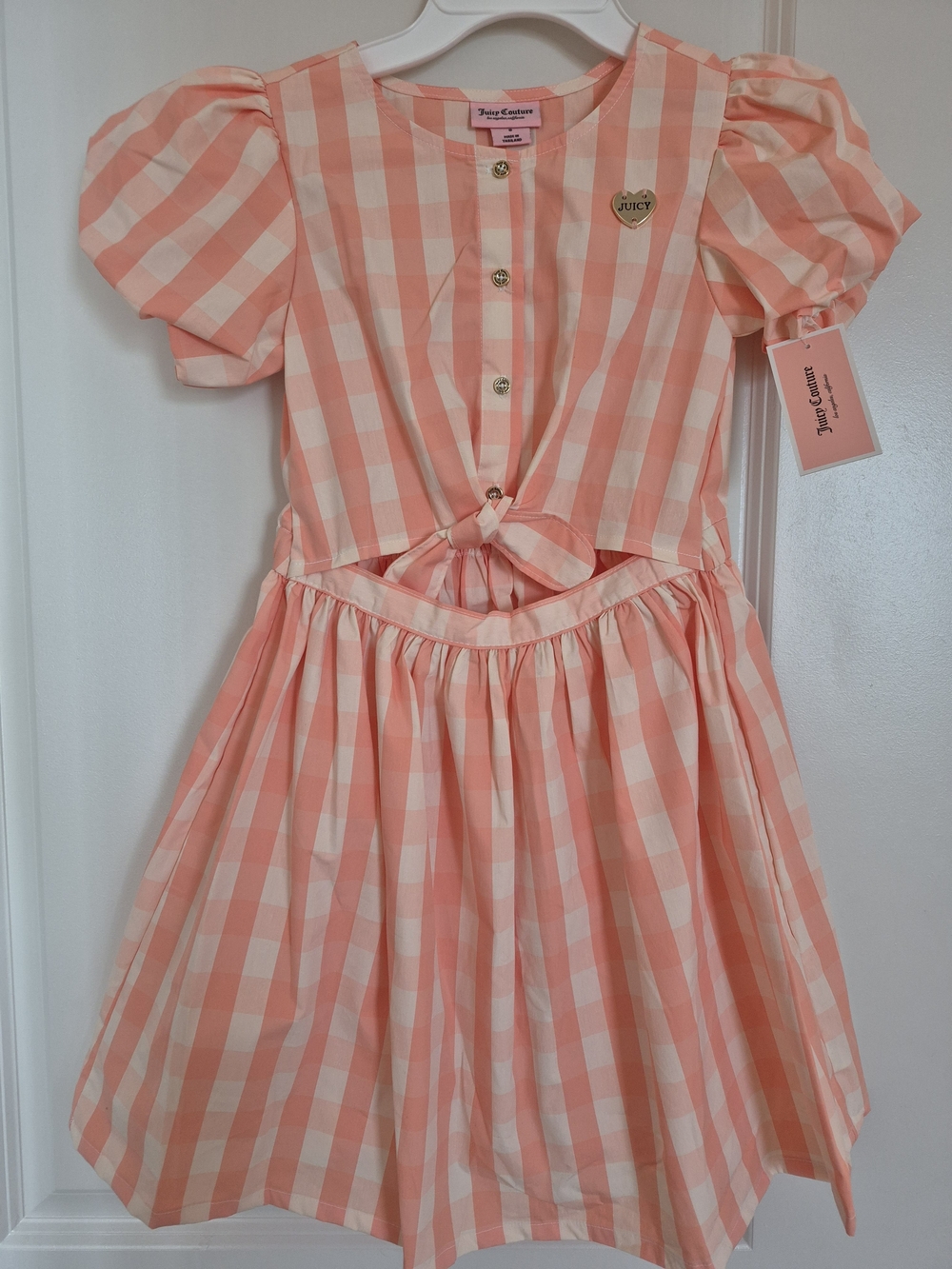 Juicy Couture Peach and White Gingham Tie-Front Dress